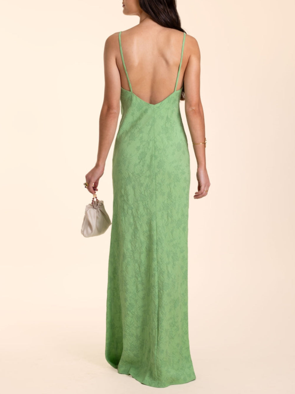 Elegant Lime Green Jacquard V-Neck Maxi Dress