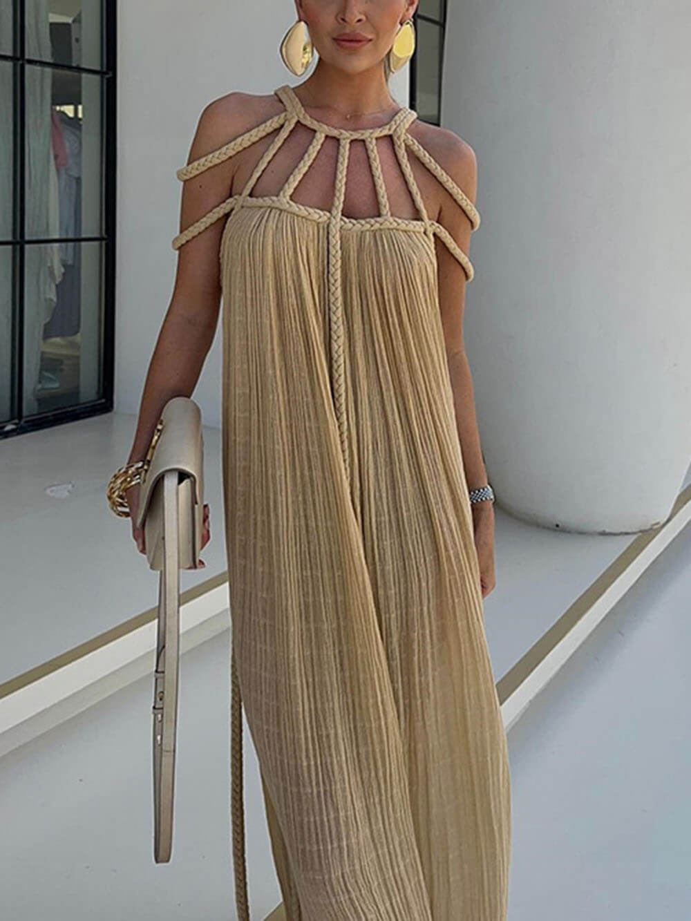 Draped Braids Cover Up Maxi Dress