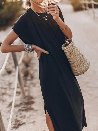 Effortless Open Sleeve Slit Oversized T-shirt Midi Dress