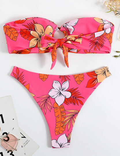 Rose Pink O-Ring Push Up Bikini Set