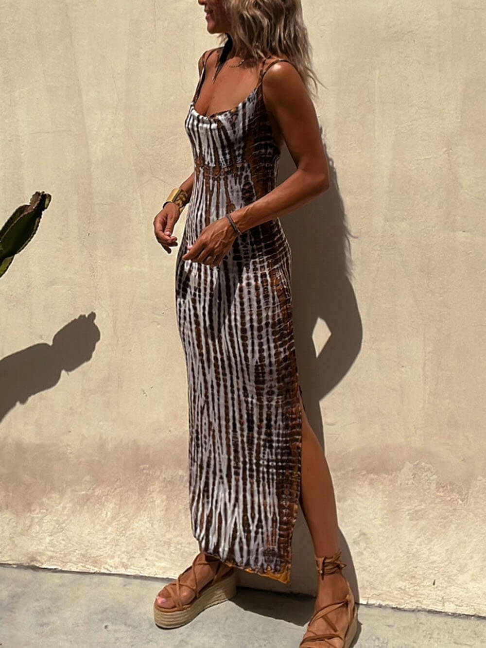 Halter Print Backless Midi Dress