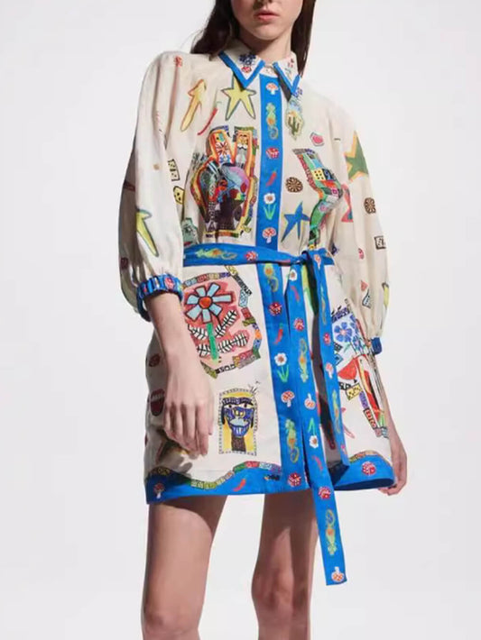 Temperament Peplum Printed Cardigan Dress