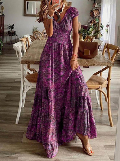 Bohemian Waisted Floral Print Dress