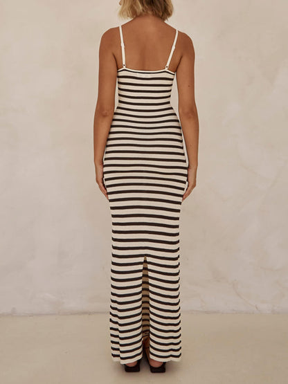 Unique Striped Patchwork Knit Maxi Dress