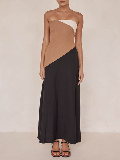 Asymmetrical Color-Blocked Maxi Dress