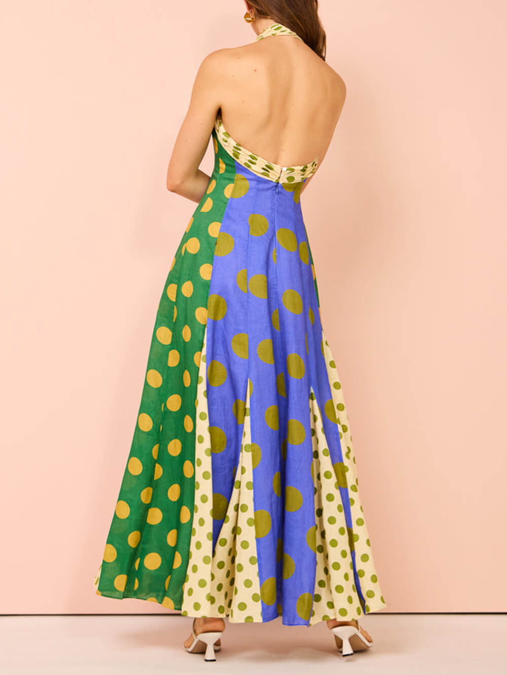 Ethnic Feature Polka Dots Halter Midi Dress