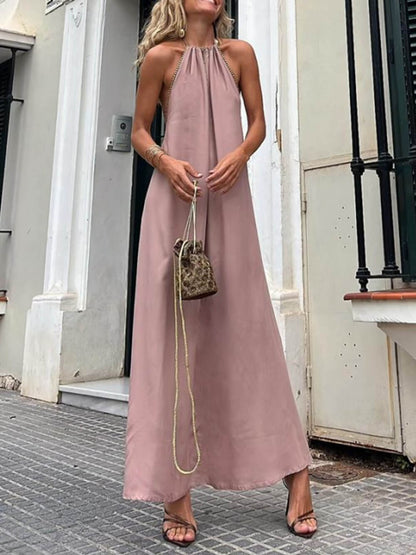 Gold Trimmed Halter Neck Maxi Dress