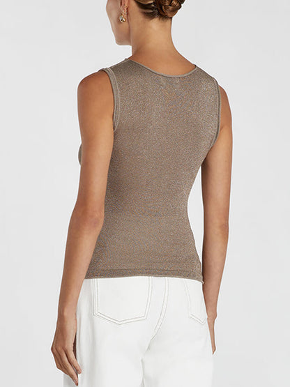 Latte Metallic Boat Neck Tank Top