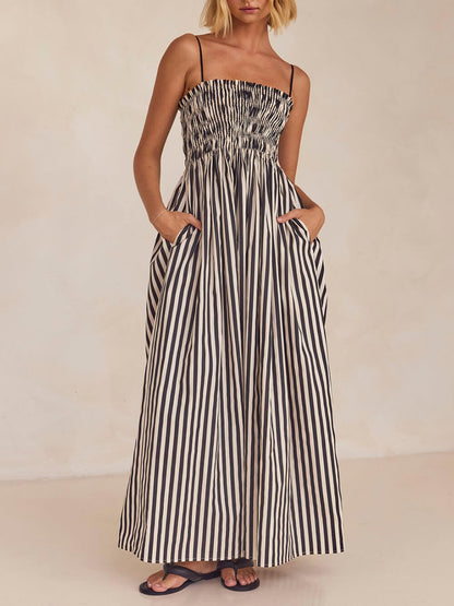 Sophistication Unique Stripe Pleated Maxi Dress