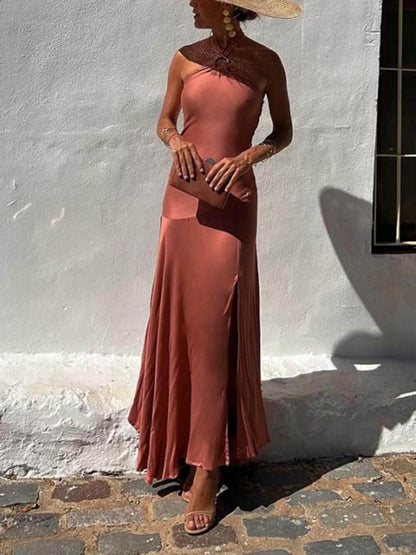 Halterneck Strapless Ring Strap Irregular Dress