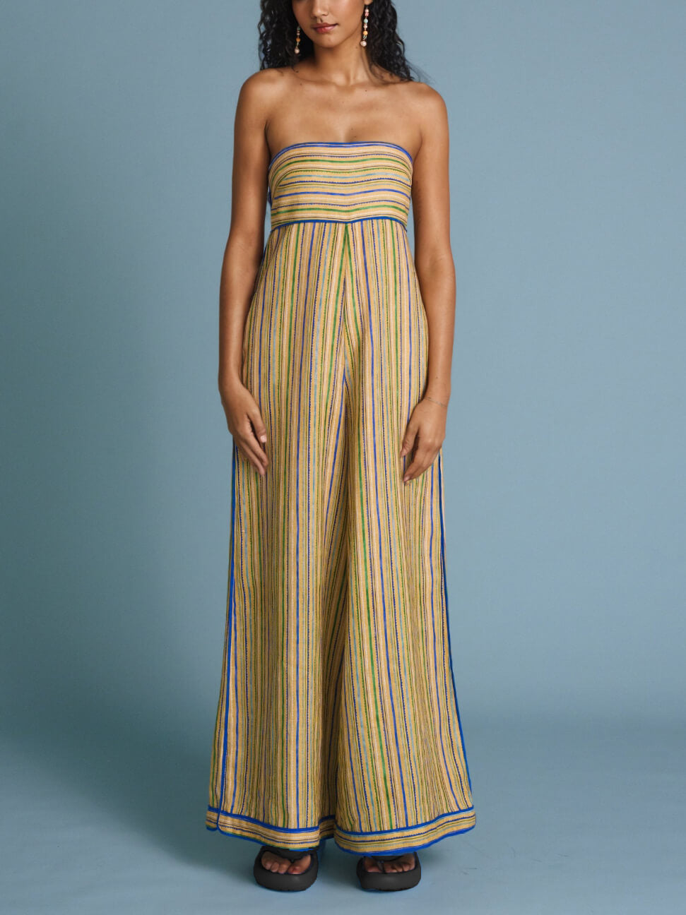 Stylish Striped Contrast Color Sleeveless Off-Shoulder Jumpsuit