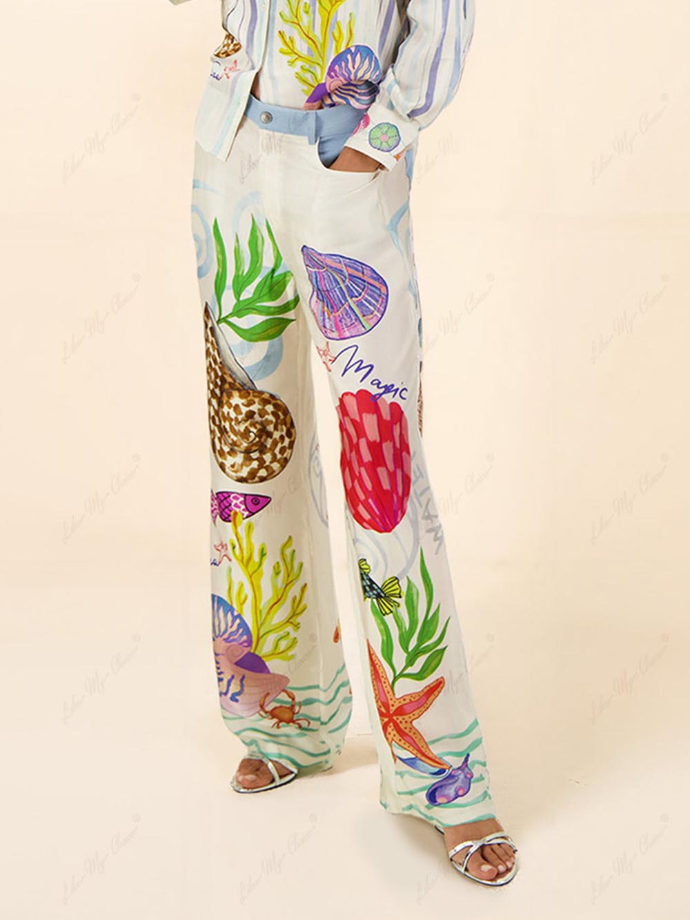 Ocean Theme Print Pants