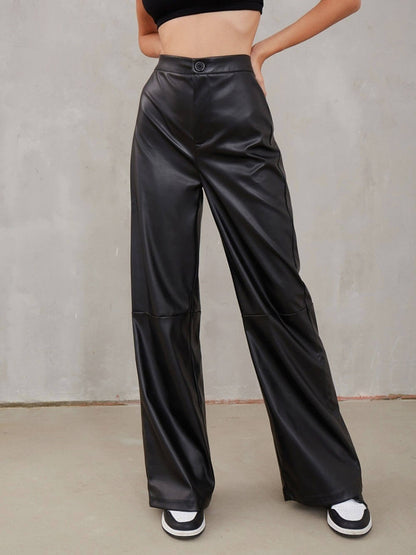 Casual High Waist PU Wide Leg Pants