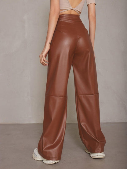 Casual High Waist PU Wide Leg Pants