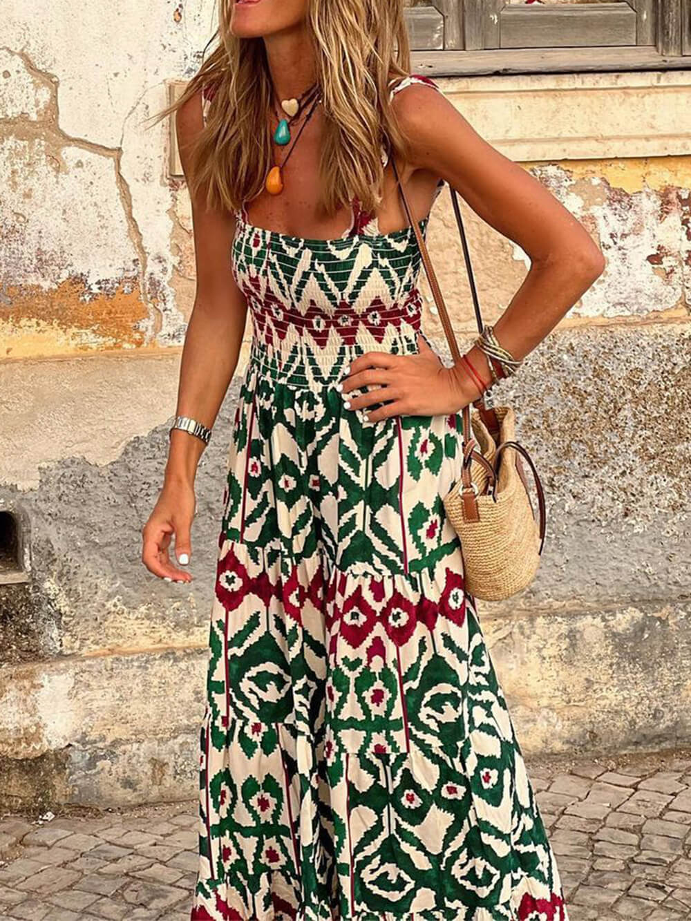 Unique Beach Vacation Printed Halter Hem Dresses