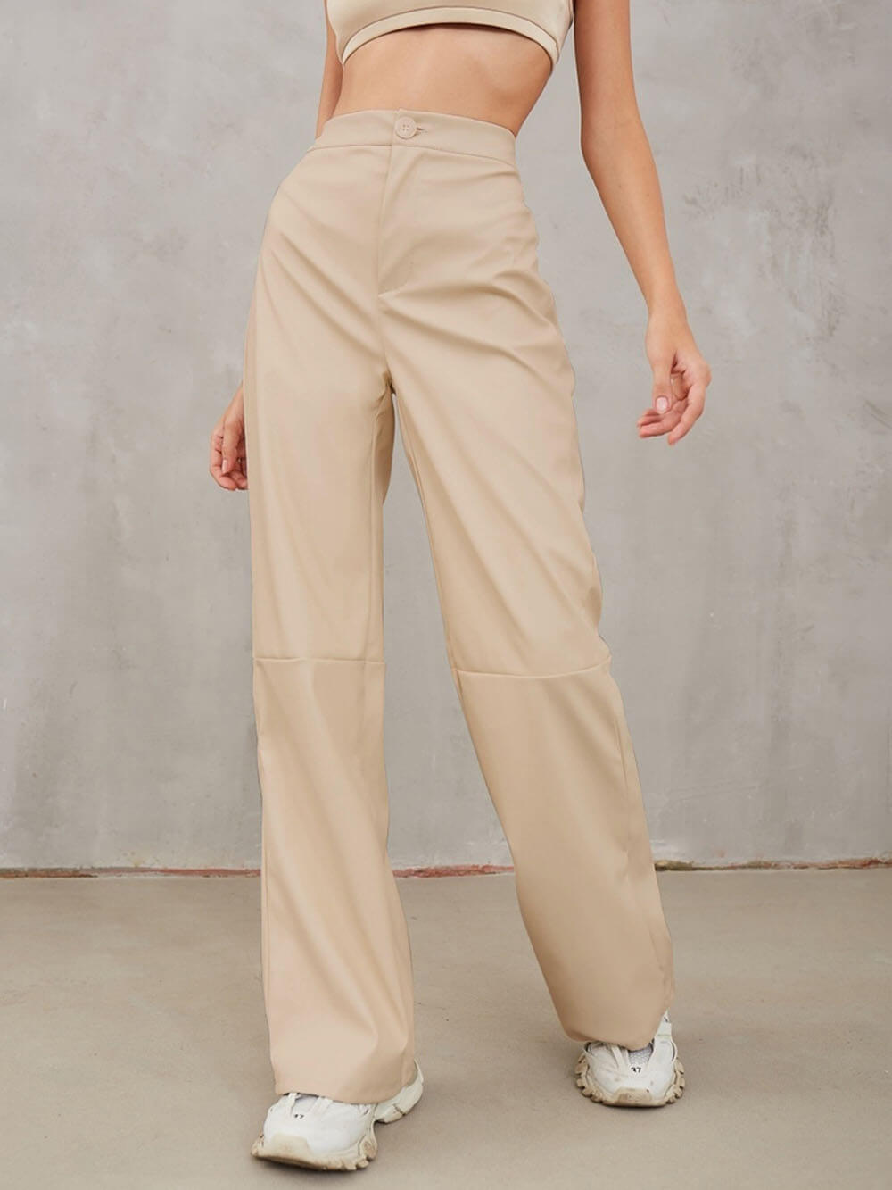 Casual High Waist PU Wide Leg Pants