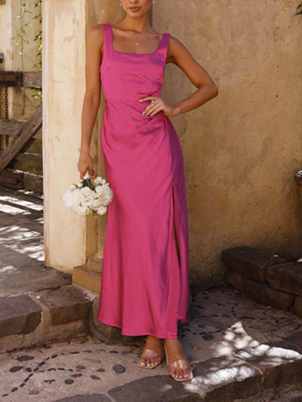 Summer Halter Satin Bridesmaid Prom Midi Dresses