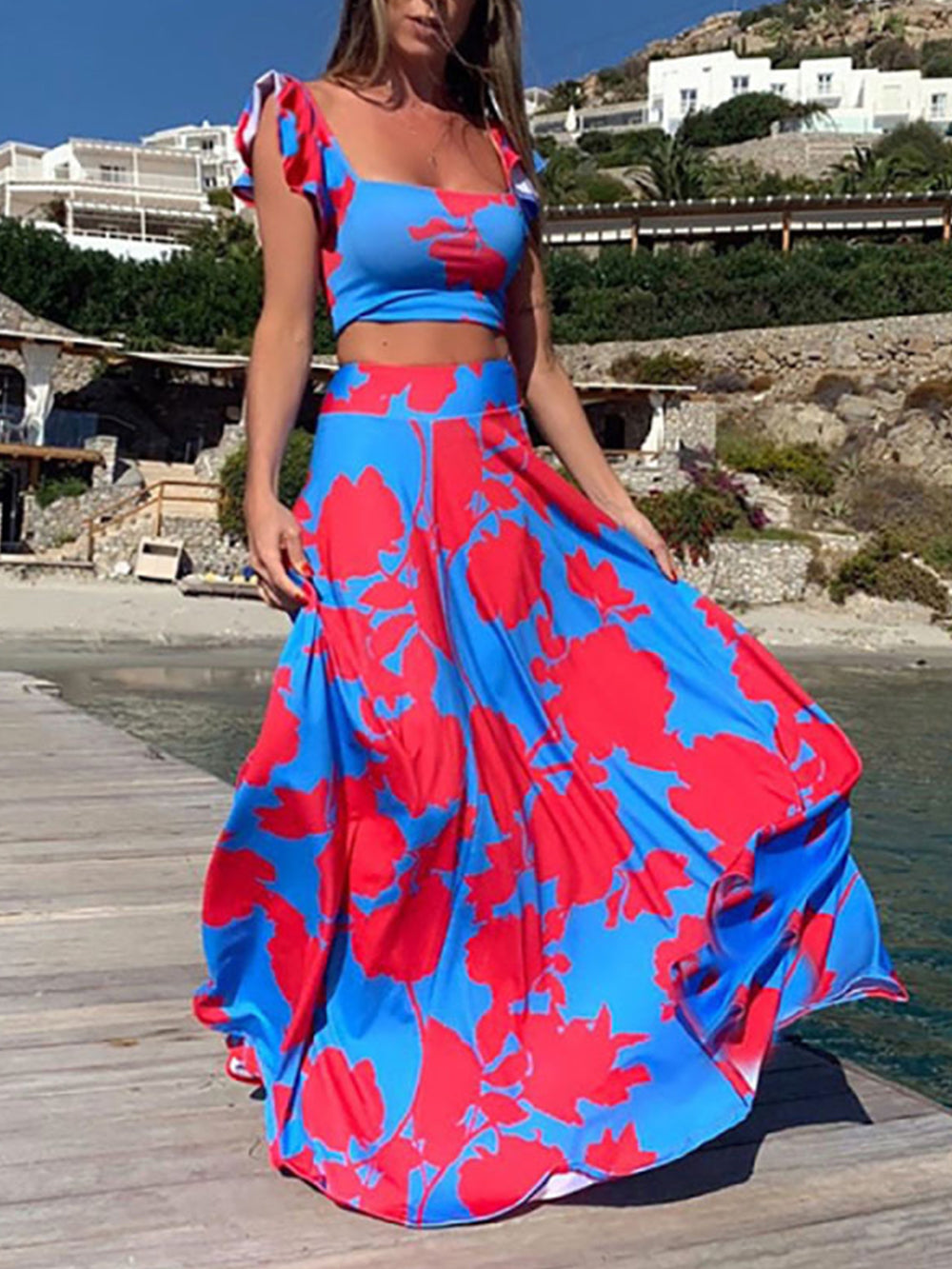 Fashion Print Sexy Swing Skirt Set