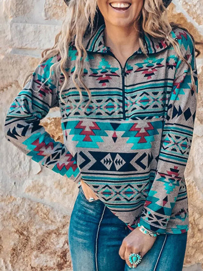 Bohemian Casual Zip-Up Sweatshirt