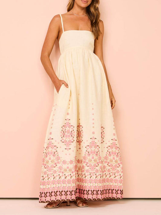 Ethnic Print Halter Cream Extra Maxi Dress