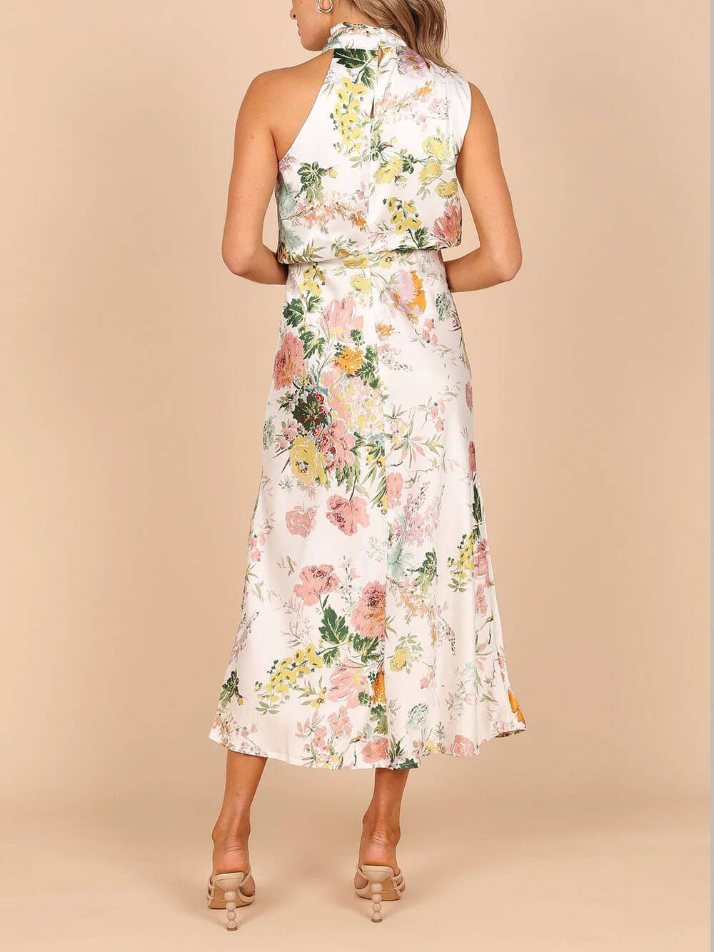 Floral Halter Neck Elastic Waist Maxi Dress