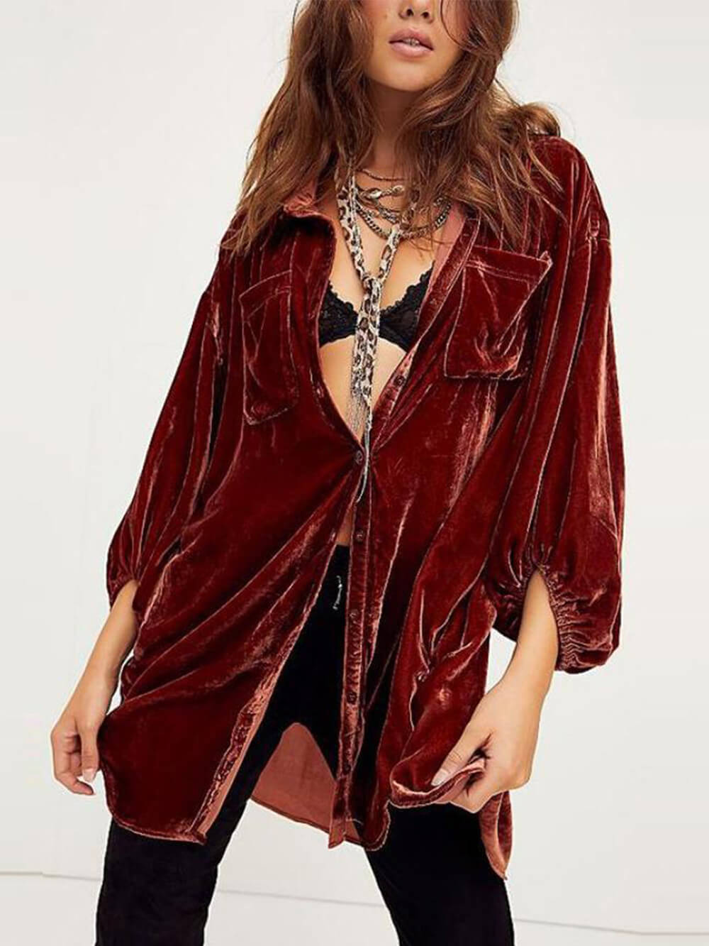 Velvet Loose Balloon Sleeve Shirt