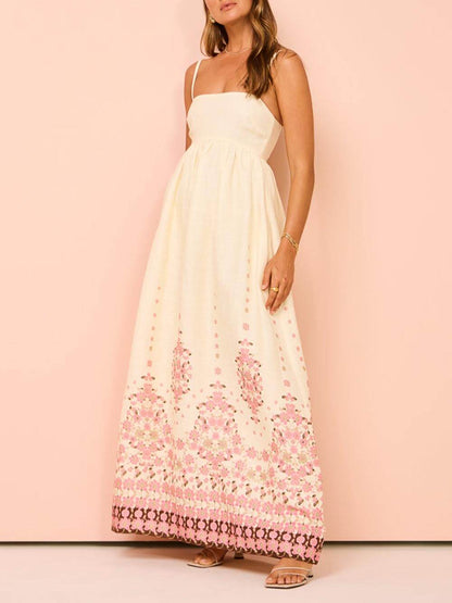 Ethnic Print Halter Cream Extra Maxi Dress