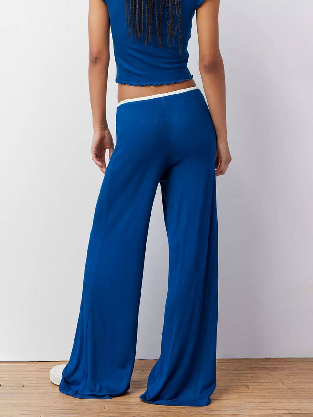 Spliced Languid Style Wide-Leg Pants Loungewear Set