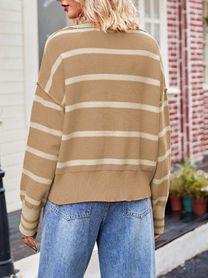 Patchwork Striped Lapel Sweater