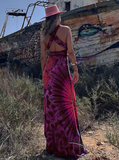 Printed Sleeveless V-Neck Maxi Dress