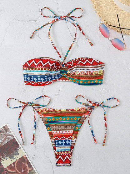 Printed Diamond Block Bikini Set