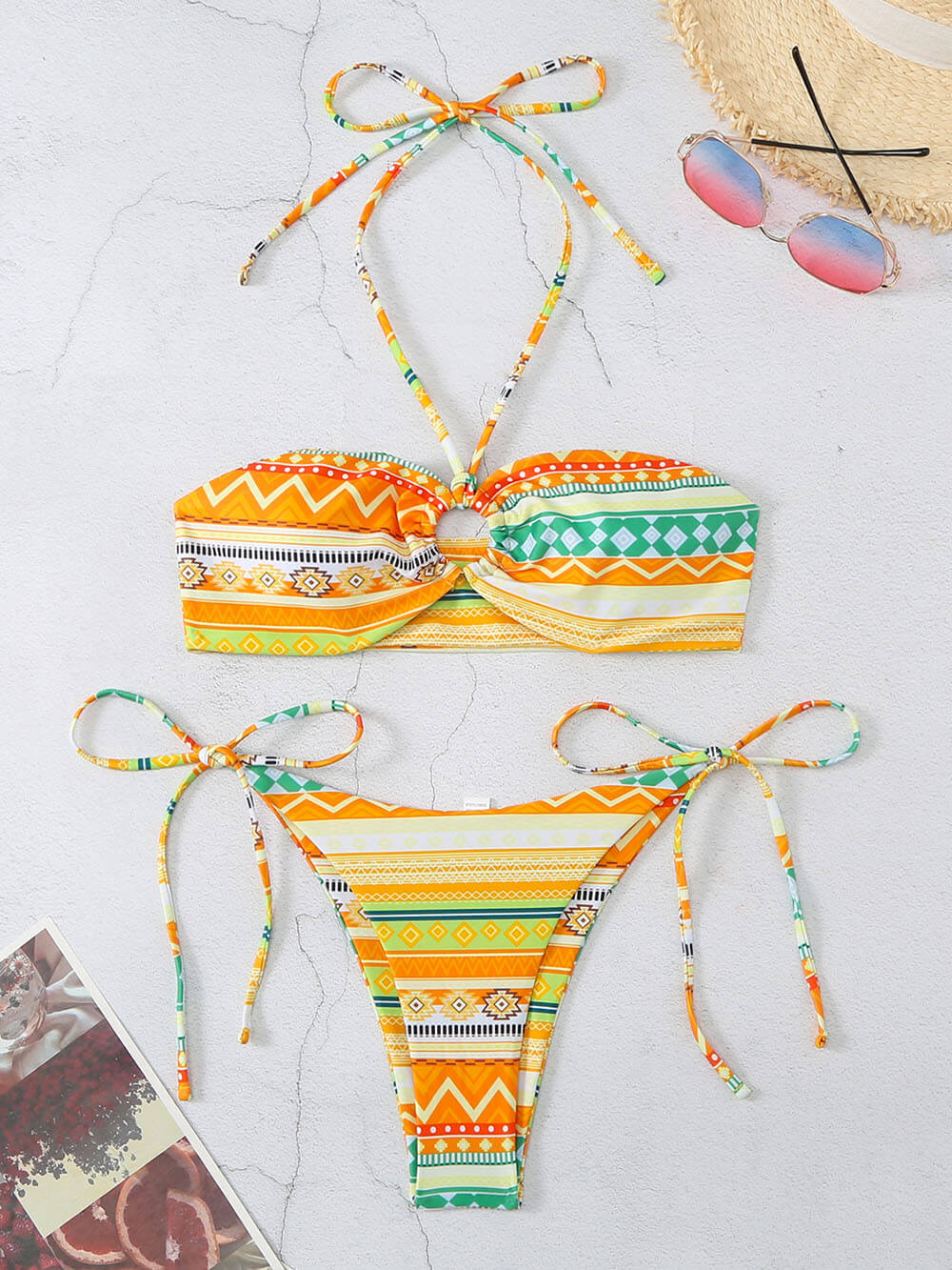 Printed Diamond Block Bikini Set