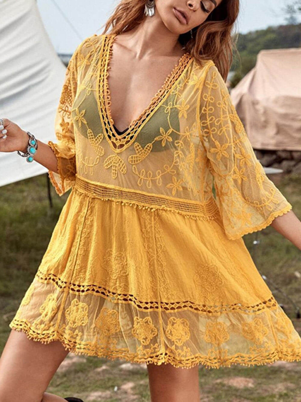 Lace Loose Beach Vacation Bikini Cover-Up Dress