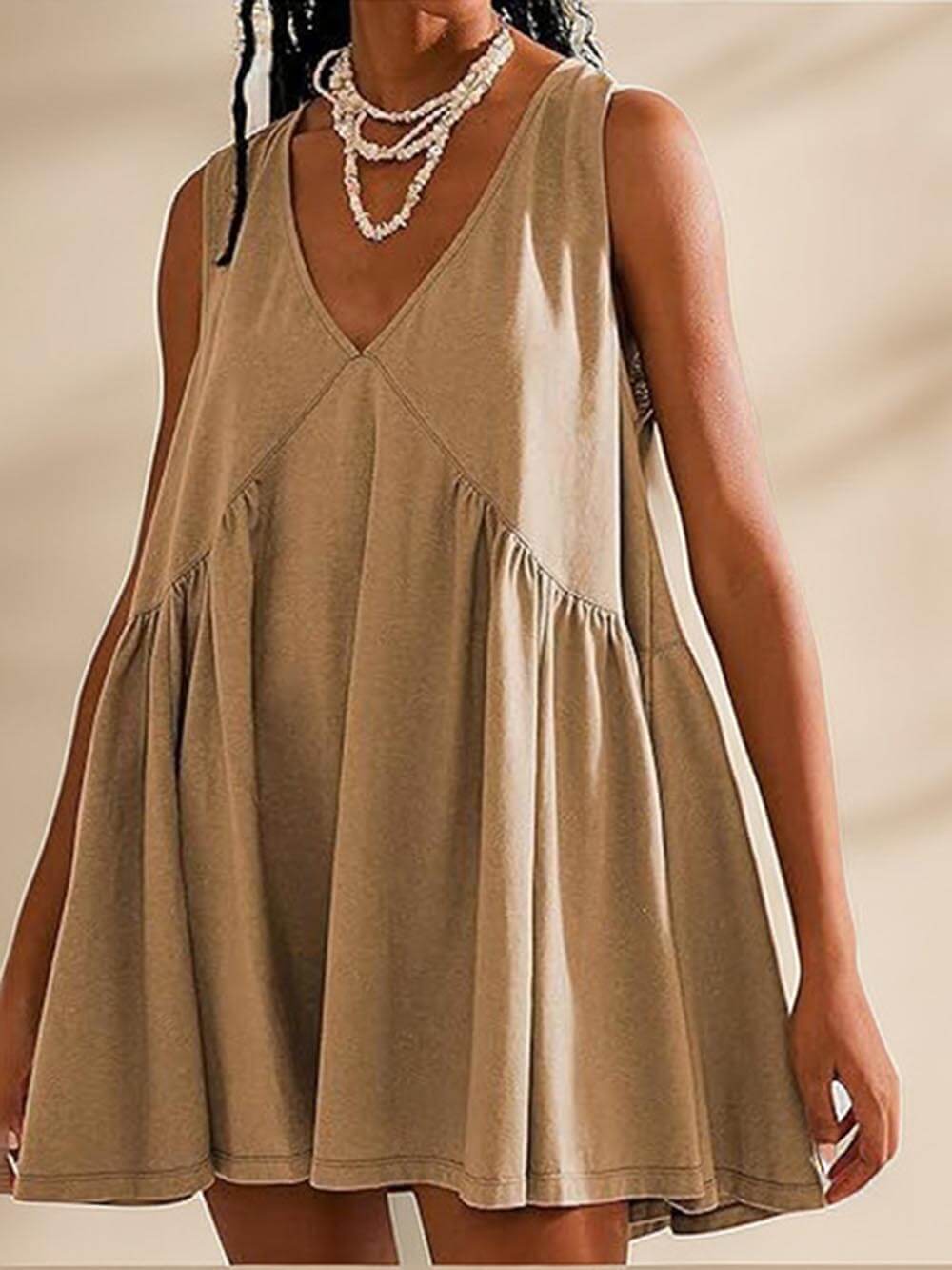 Deep V Wide Strap Mini Tank Dress