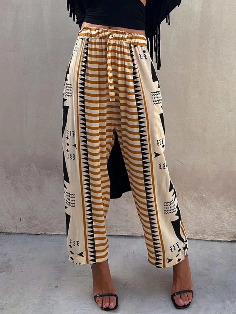 Boho Printed Harem Pants Mid-Rise Casual Pants