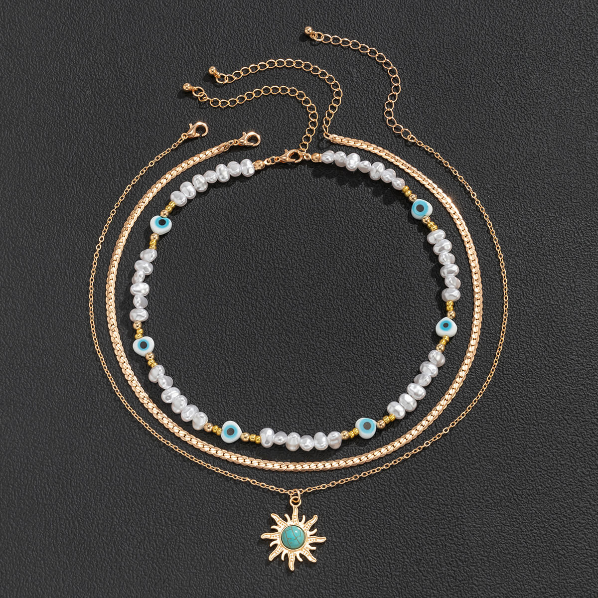 Ethnic Style Special-Shaped Faux Pearl Bead Necklace Vintage Turquoise Sun Eye Necklace