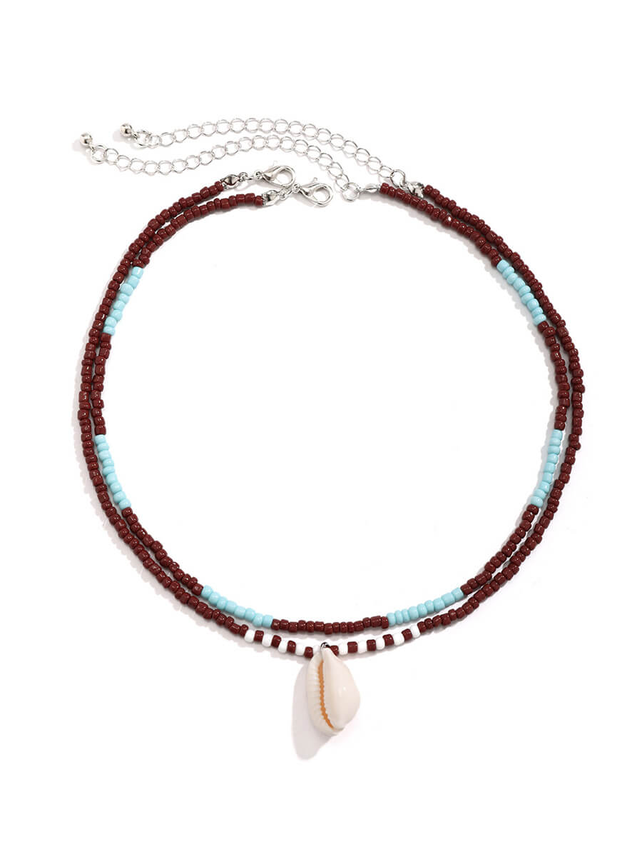 Hawaiian Vacation Beach Shell Double Layer Necklace