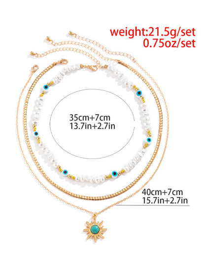 Ethnic Style Special-Shaped Faux Pearl Bead Necklace Vintage Turquoise Sun Eye Necklace