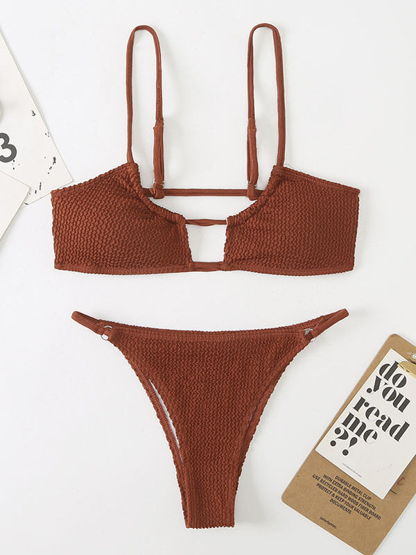 Split Three-Point Solid Color Special Fabric Bikini