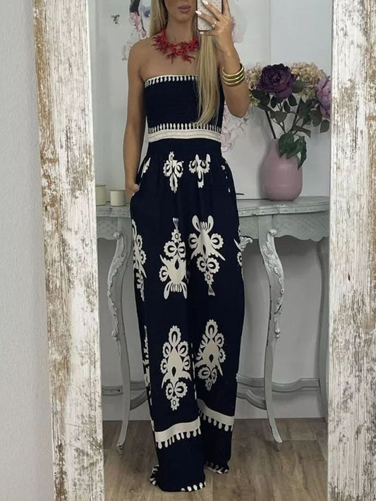 Sexy Printed Chest Wrap Jumpsuit