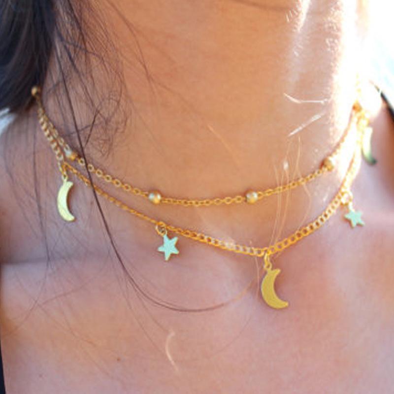 Star & Moon Multi Layer Necklace