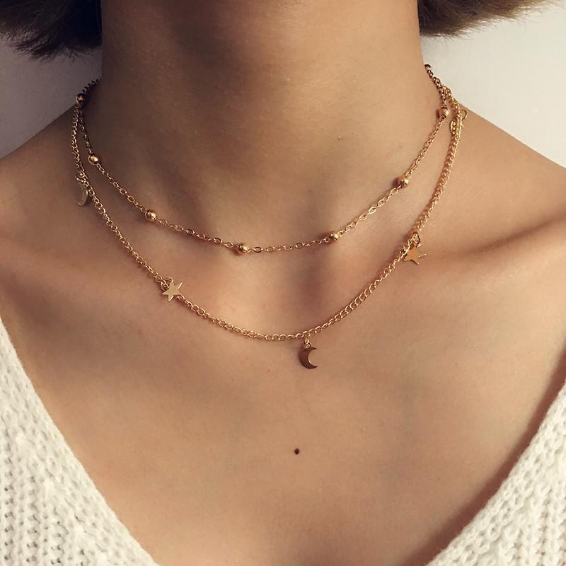 Star & Moon Multi Layer Necklace